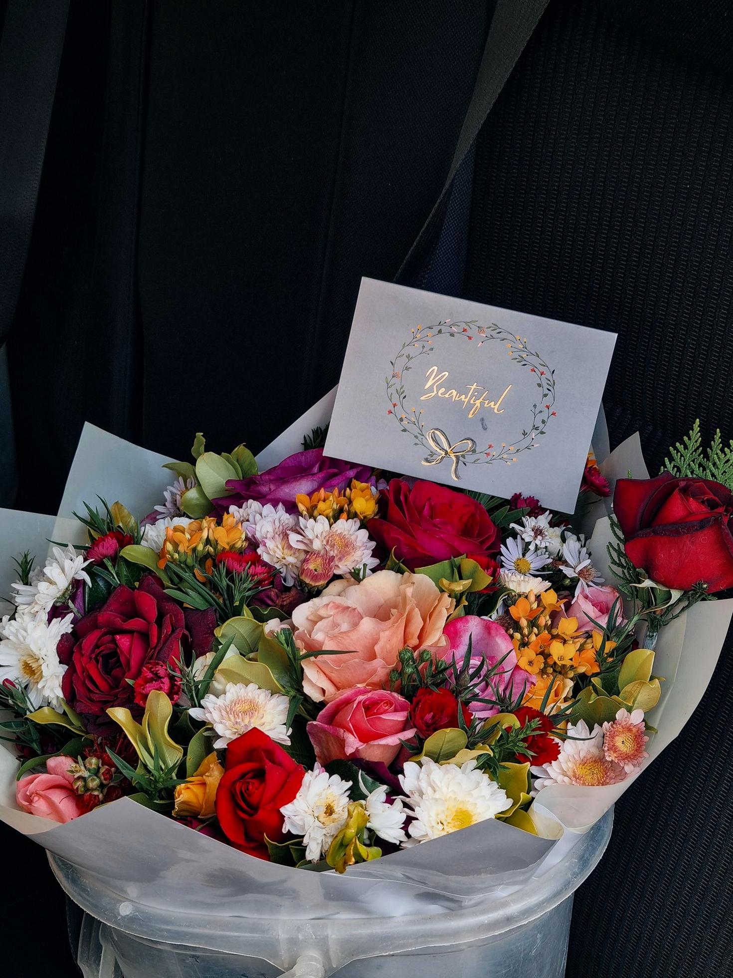 Vibrant birthday bouquet with gift card
